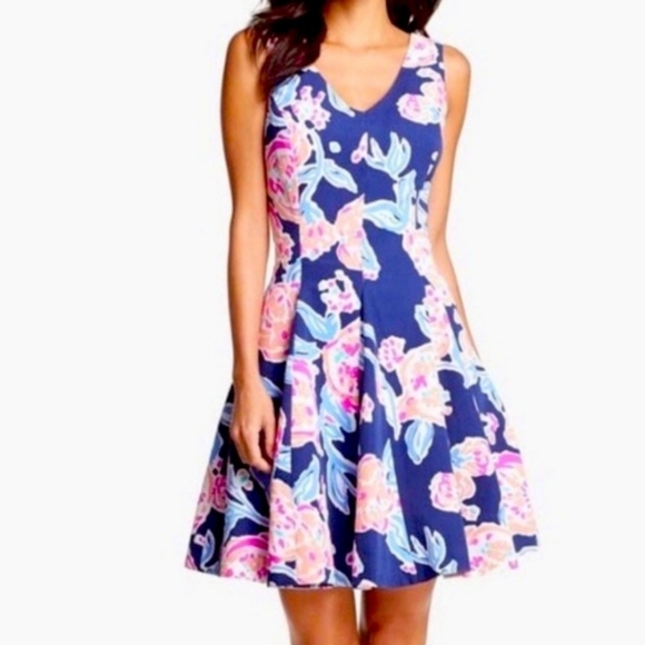 Lilly Pulitzer Clove Dress Size 4 Navy V Neck Pin Up - Picture 1 of 8